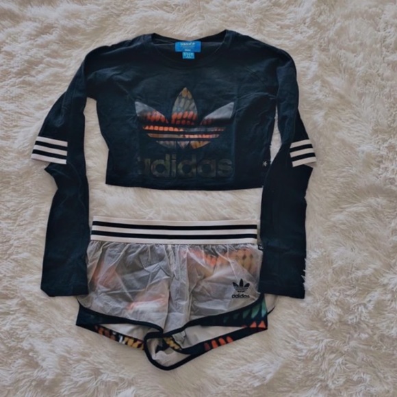 Adidas X Rita Ora “trapeze” limited edition set; long sleeve crop